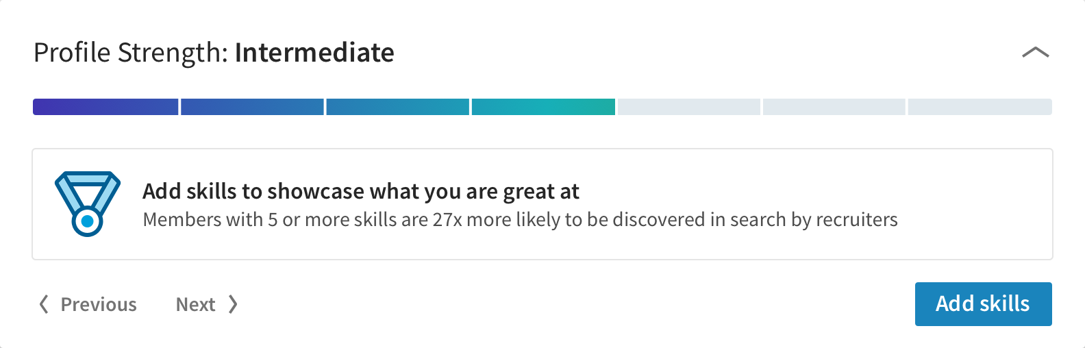 LinkedIn onboarding user profile strength meter