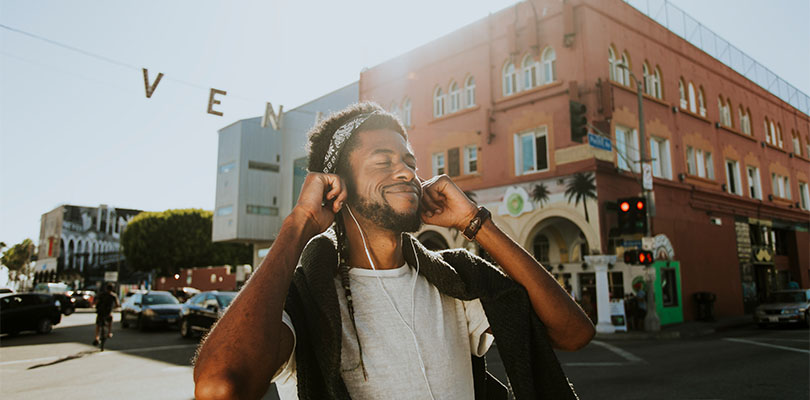 Happy Man Listening to Music