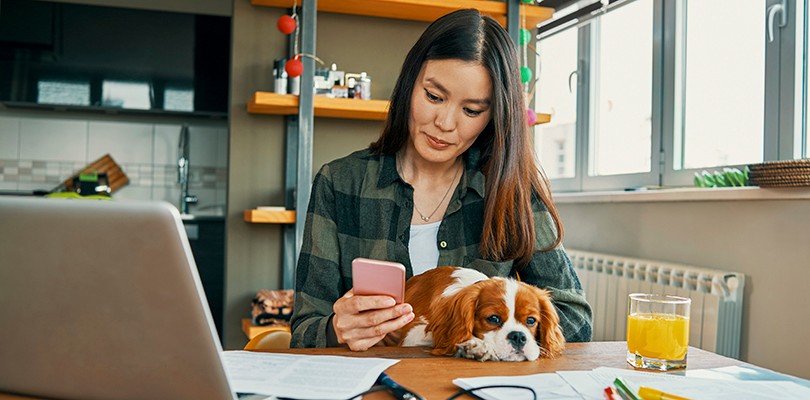 Young woman working from home