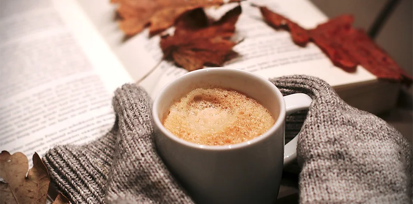 Book and Hot Drink with Autumn Theme