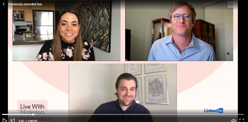 Previously recorded screenshot of LinkedIn's "Live With Marketers."