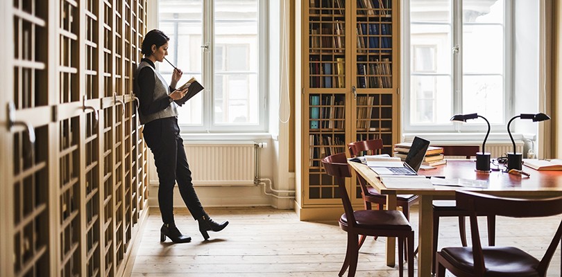 woman in library