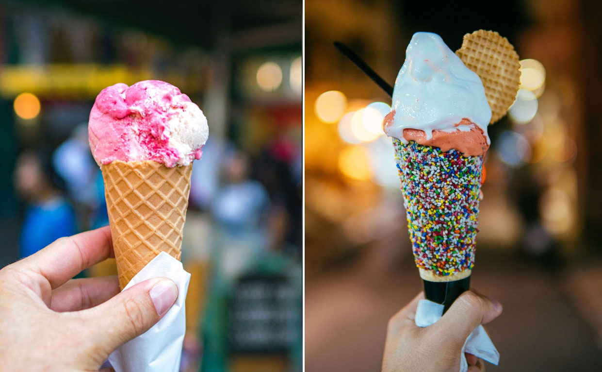 Photograph of two ice cream cones