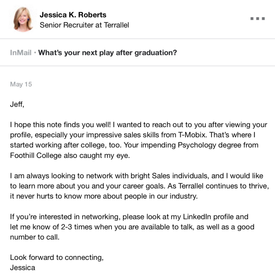 Note to recruiters linkedin example