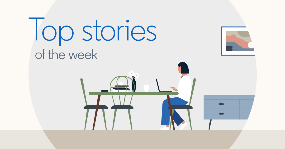 Illustration of woman working from home at table with laptop