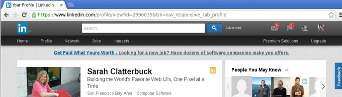 Viewing my profile with cursor in location bar.