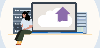 Illustration of an individual sitting with their laptop with a large laptop on the side.