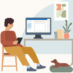 Image de personne travaillant à domicile avec un animal de compagnie