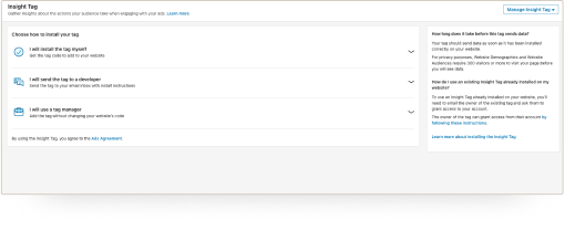 Screenshot einer Aufforderung mit hervorgehobenen Optionen zum Installieren eines Insight-Tags