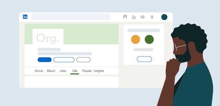 An illustration of a person looking at a LinkedIn Career page.