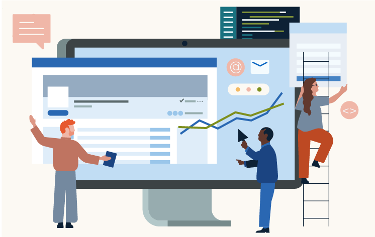 An illustration of people working together to improve their website.