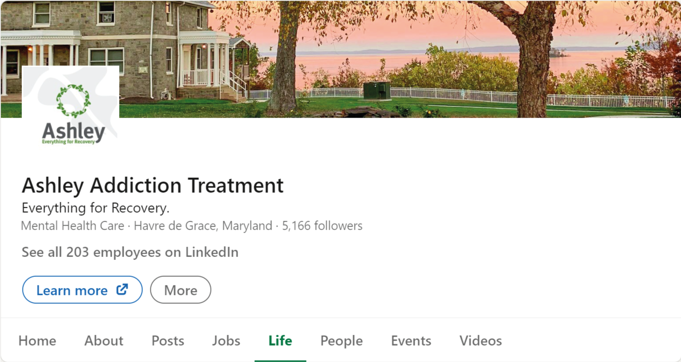 The banner for Ashley Addiction Treatment's Career Page, which features an image of the treatment center's restful surroundings.