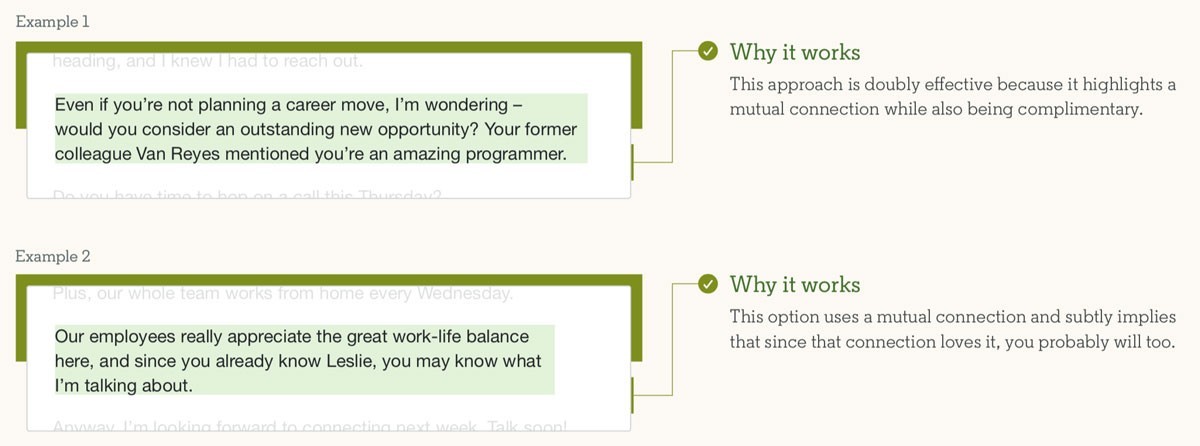 Examples of how to highlight mutual connections in an InMail.